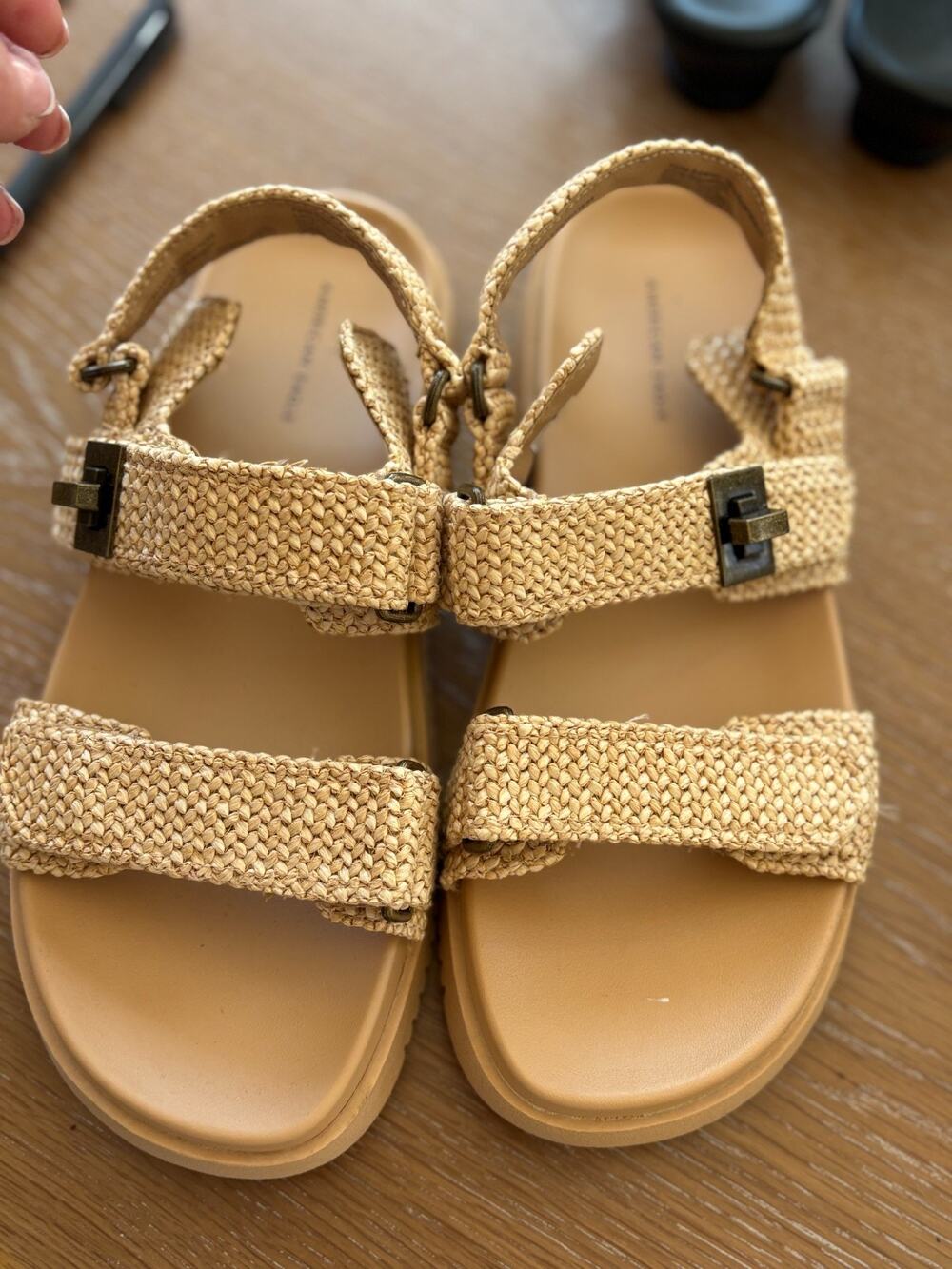American Eagle Raffia Slingback Sandals Natural Tan Woven Platform Womens Size 7